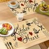 [Декор для кухни Скатерть на стол] 4 шт., Декор и аксессуары для кухни, Льняная ткань для стола, Скатерть с принтом «Любовь Дерево Кухня», Идеально