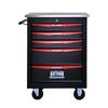 5-Drawer Multifunctional Tool Trolley with Casters, for Garage, Workshop, Warehouse and Repair Shop, with Stainless Steel Worktop, Black-Red