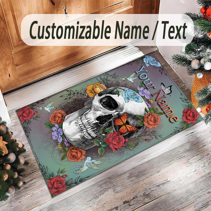 Gothic Theme Crystal Velvet Floor Rug Personalized Custom Name Text Warm Carpet Home Decoration