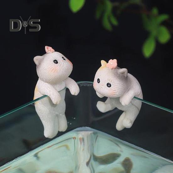 Миниатюрные подвесные фигурки кошек, ваза для цветочного горшка, держатель для котенка из смолы, вешалка для горшка, статуэтка кошки для террариума с бахромой, украшения для сада фей