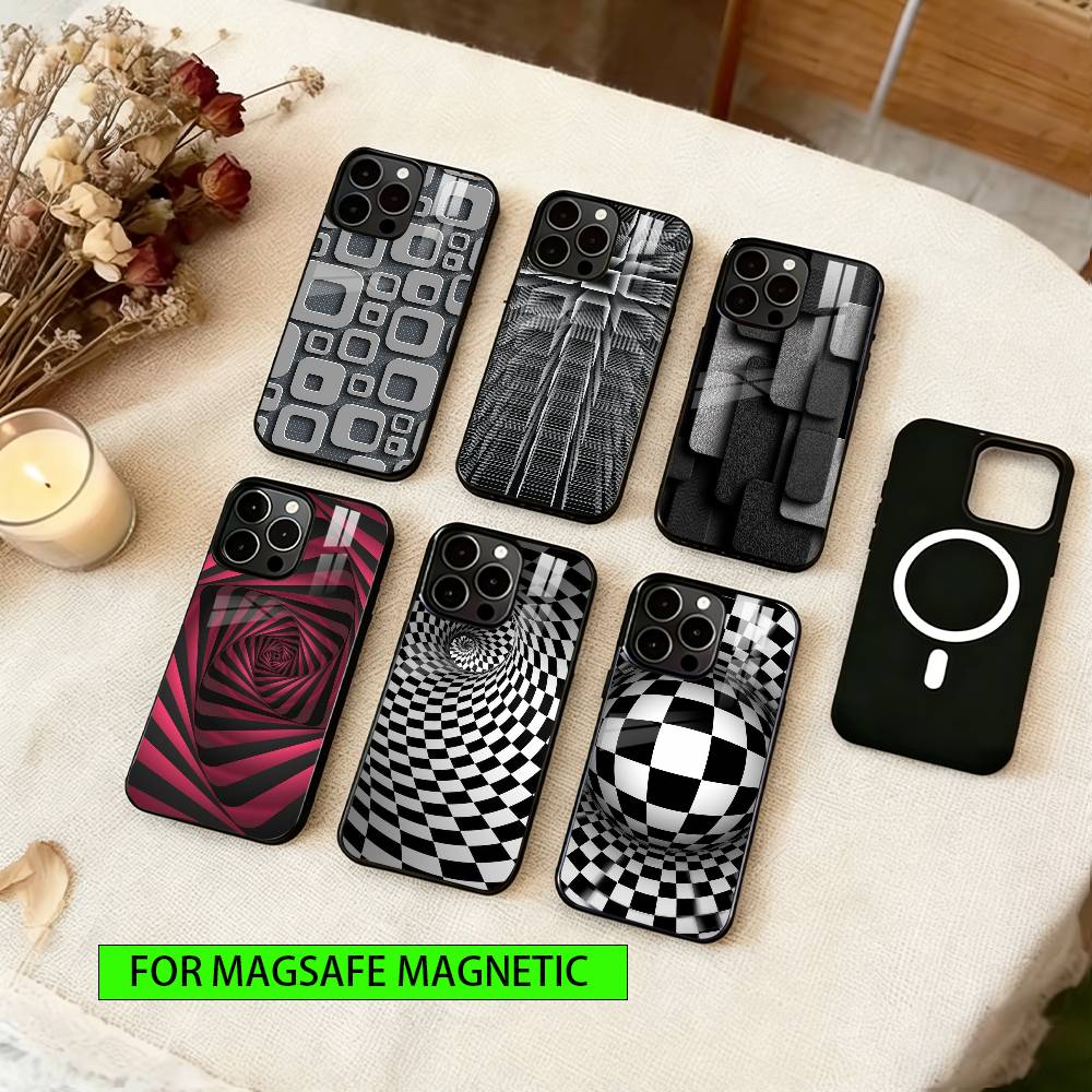 Minimalist Geometric Patterns Phone Case For iPhone17,16,15,14,13,12,11 Plus,Pro Magnetic with Magsafe Wireless Charging
