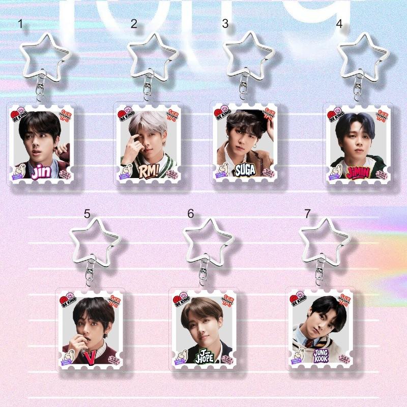 7 шт. Милый брелок-брелок в стиле штампа BTS, Фотобрелок Bangtan Boys со звездочкой, Шарм для сумки фанатов K-pop ARMY