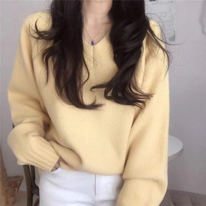 Женский вязаный свитер с V-образным вырезом на осень/зиму 2024 - Универсальный, с длинным рукавом, повседневного кроя