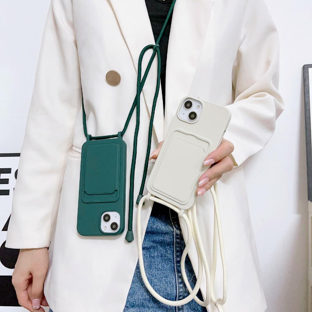 Защитный чехол для iPhone 14, противоударный чехол из жидкого силикона с карманом для карт, ремешком