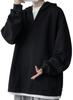 Bligo Long Sleeve Layered Oversized Loose Drop Round Long Cut and Sewn Men's Hoodie, Look, V-Neck, Popular, Fit, Comfortable, Shoulder, Casual,