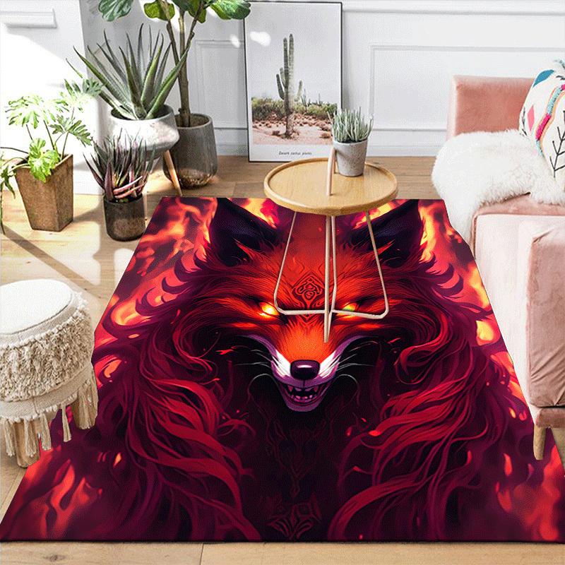1pc Fierce Firefox Print, Design Indoor Area Rug, Soft, Anti-Slip, and Durable Gaming Room Decor for Bedroom, Living Room, and Exercise Rugs