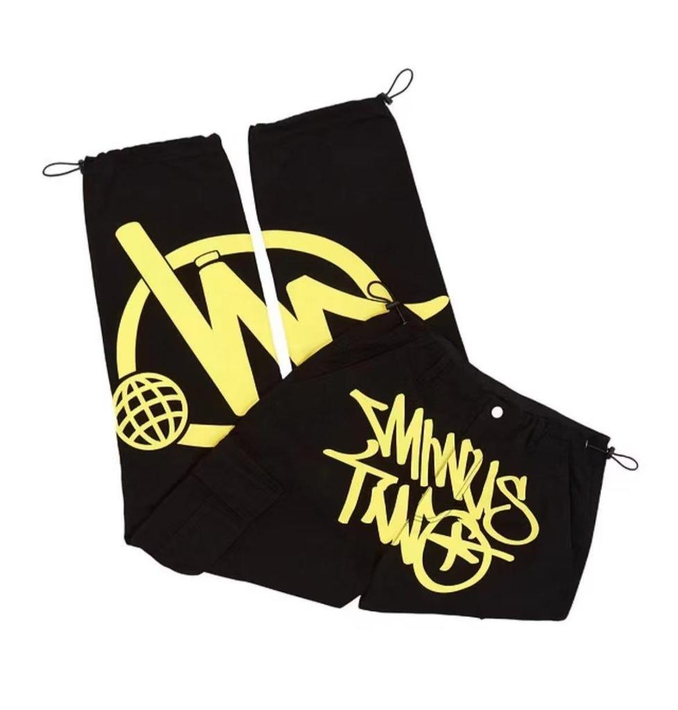 Men's High Waist Retro Y2K Print Pocket Overalls - Hip Hop Street Style