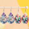 Charming Spring Summer Macaron Floral PU Earrings for Women, Versatile Vivid Butterflies Double Sided Print Waterdrop Earrings
