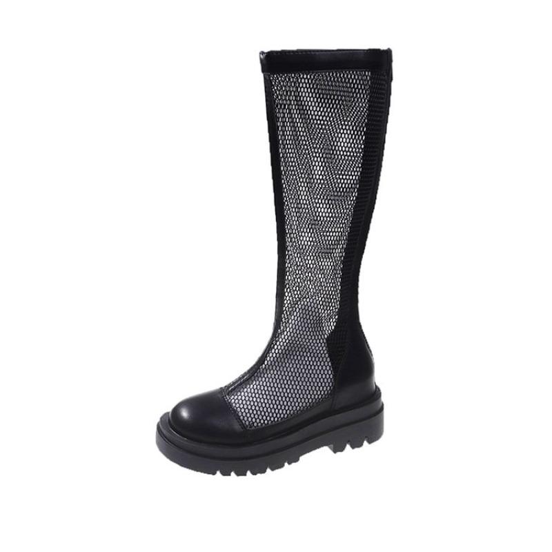 Модные длинные сапоги женские тонкие летние 2024 новые сетчатые модные толстые полые прохладные сапоги с дышащей сетчатой марлей
