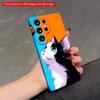 2DFlat Samsung Phone Case Blue-Orange Cat & Butterfly Art Phone Case Applicable To Galaxy S22 S23 S24 S25ULTRA S26 A12 A13 A14 A15 A16