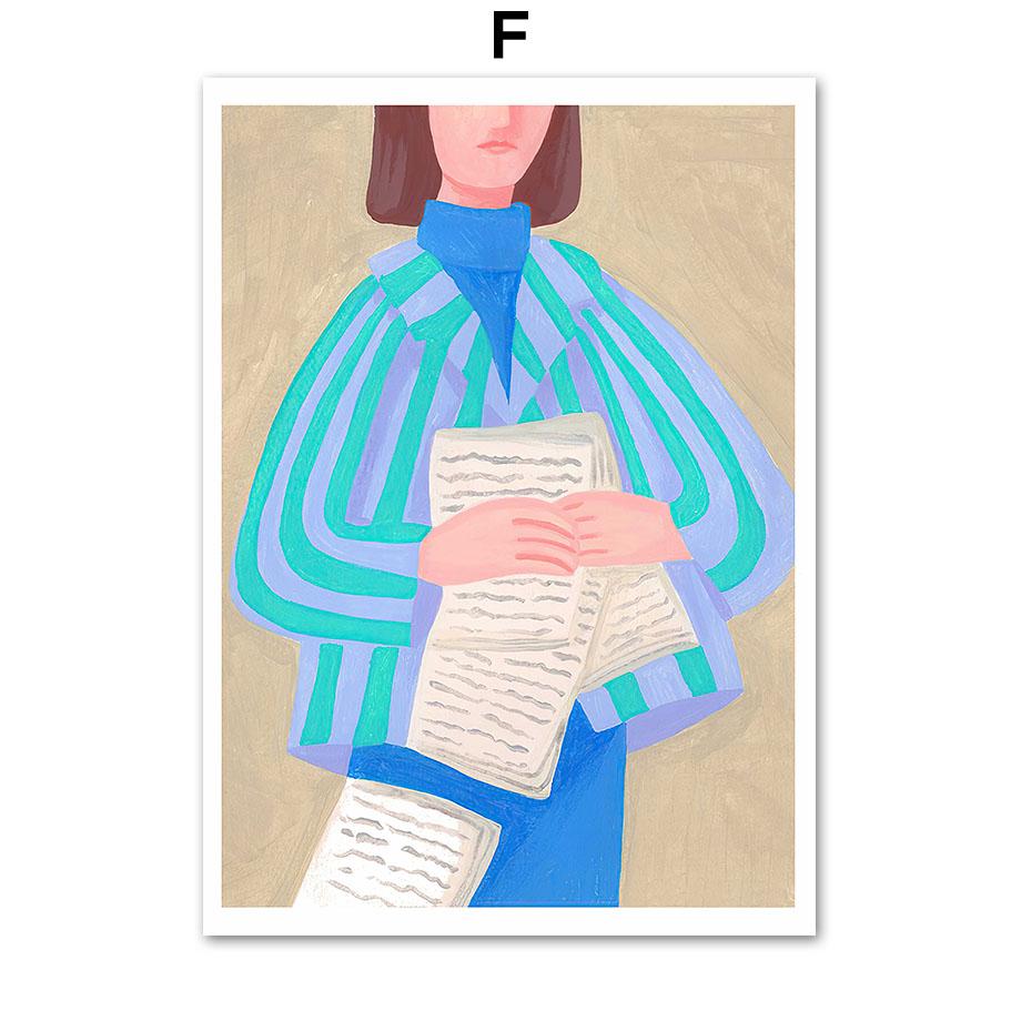 Абстрактная полосатая книга для девочек, синий цветок, геометрические постеры и принты, настенная живопись на холсте для гостиной, декоративные картины