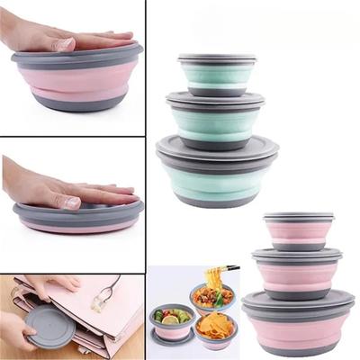 Силиконовые складные миски, складные емкости с крышками, портативные дорожные принадлежности для кемпинга на открытом воздухе для еды и воды