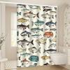 1pc Hand-Drawn Fish Illustration Shower Curtain - Vibrant Underwater Scene with Trout, Bass, Salmon & More, Washable Polyester,