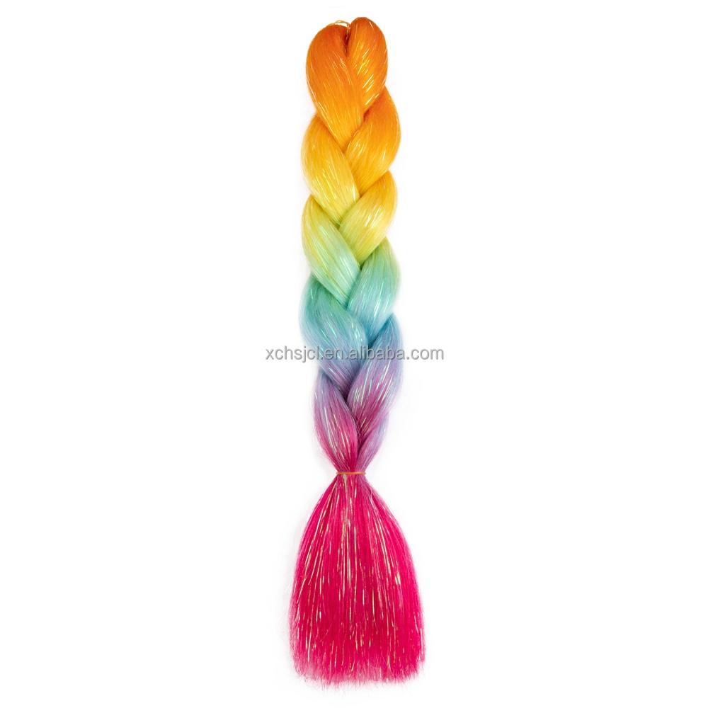 Customized Soft Heat Resistant Fiber Festival Ombre Pure 2 3 4 5 Tone Color Tinsel Glitter Jumbo Braiids