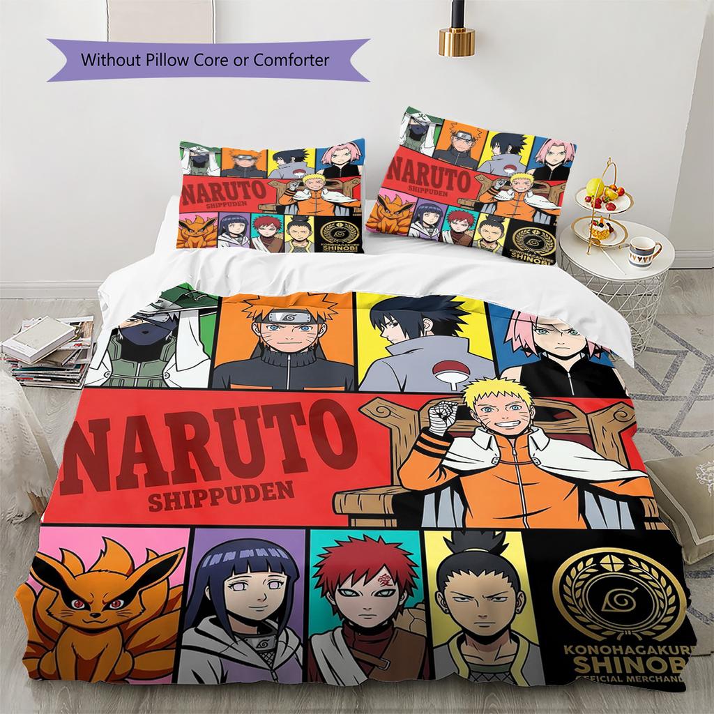 Naruto Shinobi Legacy Pattern Bedding Quilt Set Quilt Cover Pillowcase Home Birthday Gift(1 * duvet cover + 2 * pillowcase, without core)