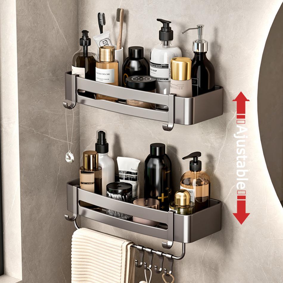 Прямоугольная полка для ванной комнаты, алюминиевая, серая, для туалета, кухни, для ванной, для хранения шампуня, мыла, треугольная полка с крючками, бесплатный гвоздь