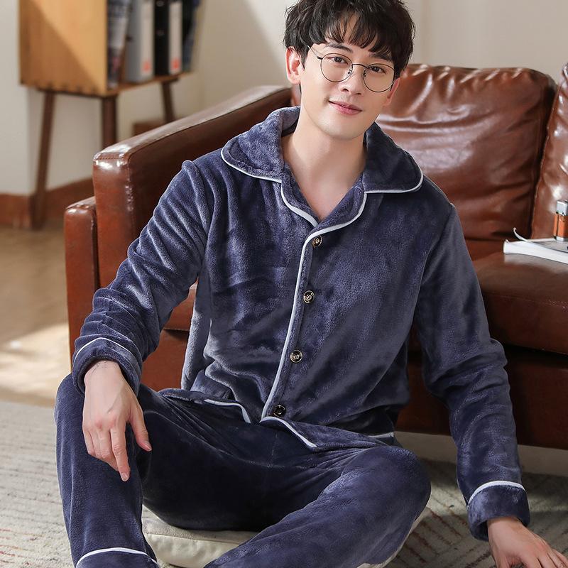 Winter New Men Can Wear Pajamas Coral Fleece Pajamas Men'S Thickened Flannel Loungewear