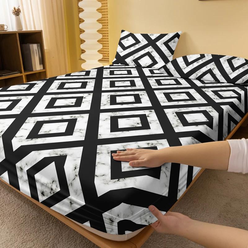 1 Piece Of Black And White Back Patterned Frosted Bedsheet, Bedroom Printed Bedspread, Bedding (Excluding Pillowcases)