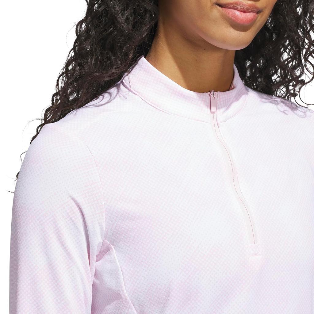Women's Golf Top adidas Ultimate365 Printed Quarter Zip Mock Neck Short Sleeve Recycled Polyamide KTB45