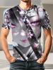 Men's Japanese Anime T-Shirt with Holographic Floral & Anime Girl Print - Lightweight Breathable Polyester Tee Suitable for Casual Streetwear, Summer