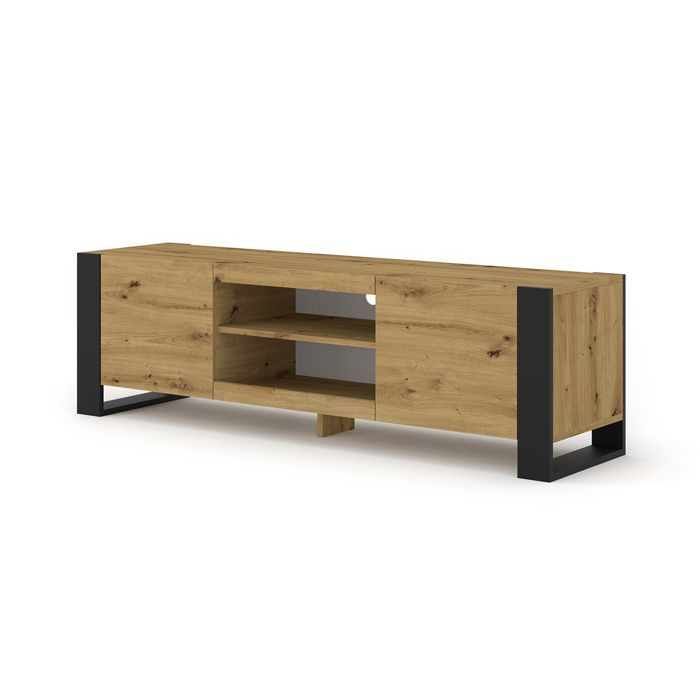 Meuble TV bas Mondi 158 cm Hi-Fi Commode avec pieds noirs Chêne artisanal