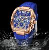 LIGE New Men's Watch Multi Functional Quartz Rectangular Golden Sports Clock Casual Fashion Silicone Strap Men Watch+Box