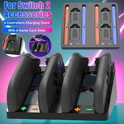 Зарядная станция-подставка для 2 контроллеров Nintendo Switch с 4 слотами для игровых карт, светодиодным индикатором, док-станция, игровые аксессуары