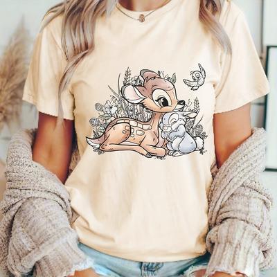 Футболки Disney Бэмби для мальчиков и девочек для всей семьи и для родителей с детьми, повседневные и удобные, супербольшие, с коротким рукавом, для мужчин и женщин