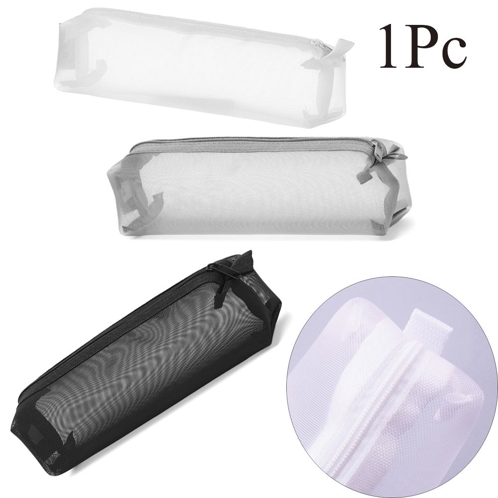 Makeup Handbags Stationery Transparent Grid Mesh Pen Bag Zipper Pencil Case Cosmetic Storage