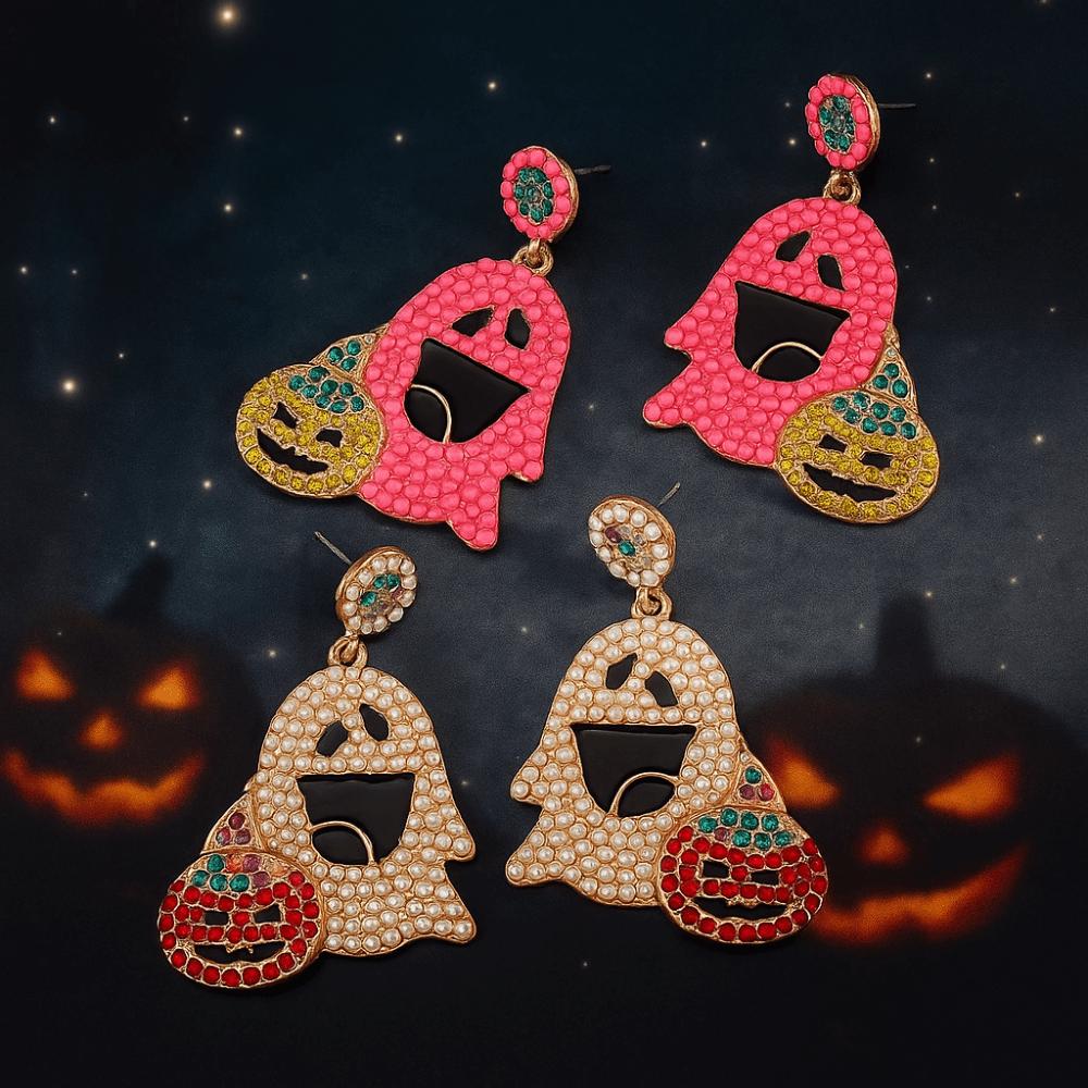 Irregular Ghost Pumpkin Earrings Pearl Halloween Party Jewelry Cool Cute Ghost Earrings  Lady