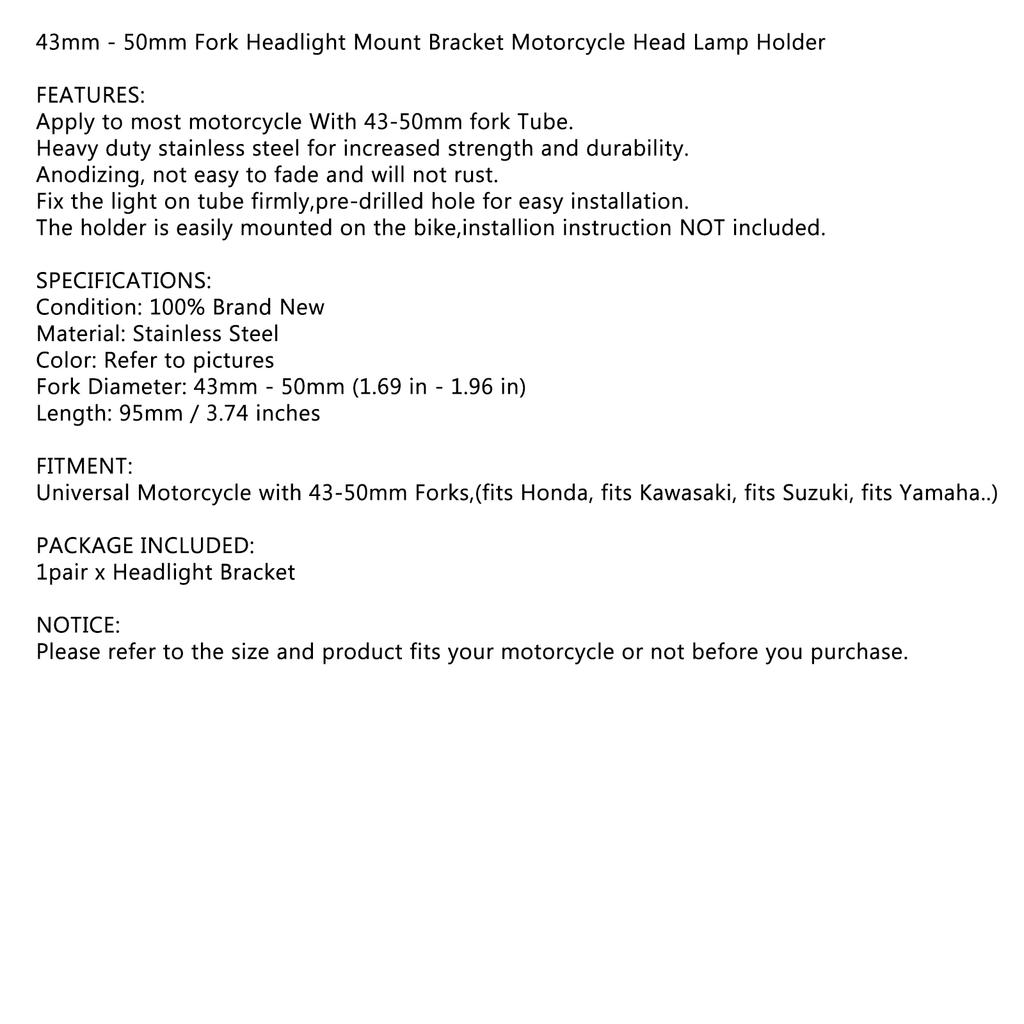 43мм-50мм Вилка Черный Кронштейн для Крепления Фары Мотоциклетный Адаптер Держателя Фары