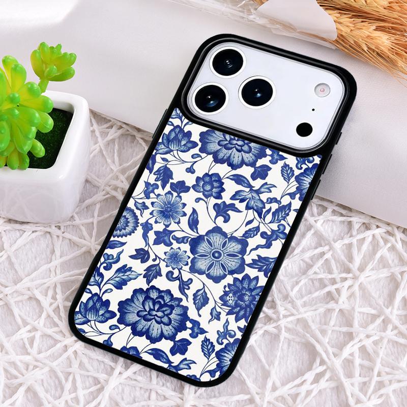 Сине-белая фарфоровая чехол-накладка для iPhone 17 Air 16 15 11 12 14 13 Pro Max Ударопрочный чехол