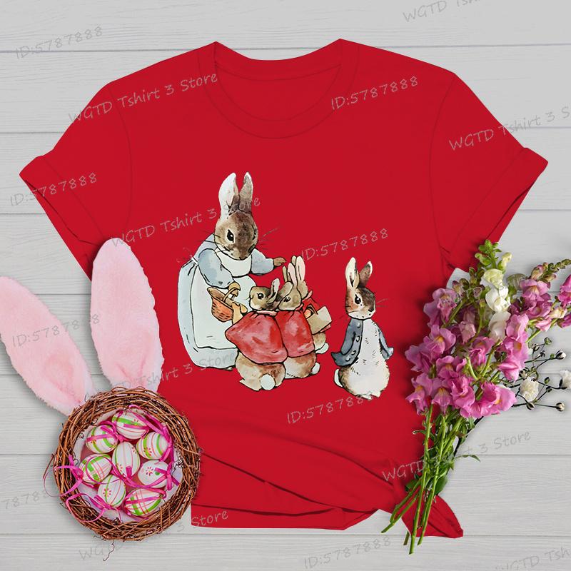 Retro Easter Bunny Tshirts Women Easter Bunny Shirt Gift for Women Vintage Easter Rabbit Tees Crew Neck Short Sleeve Tshirt