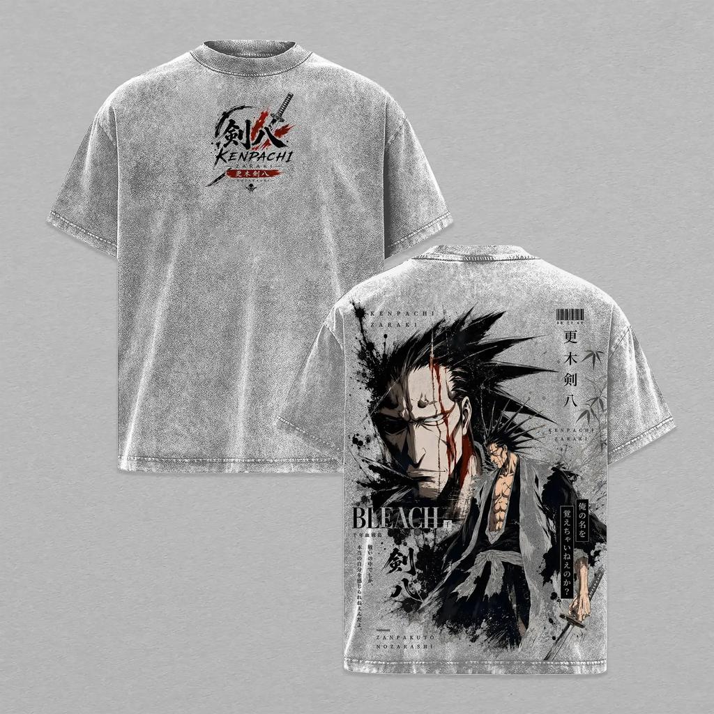 BLEACH Футболка Кемпачи Зараки Модная Аниме Винтажная Стиранная Оверсайз Футболка Летняя Короткий Рукав Хлопковые Футболки Топы Мужская Одежда