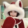 Keep Warm Fox Ear Hat Scarf Gloves Windproof Winter Plush Scarf NEW Scarf Gloves  Autumn Winter