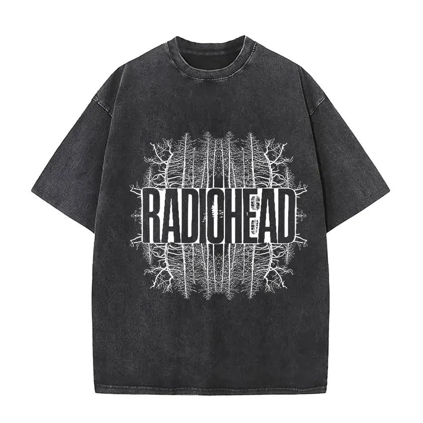 Vintage Washed Round Neck Yk Tshirt Unisex Clothing New in Top Tees Camisetas Rock Band Radiohead Tour Album YK