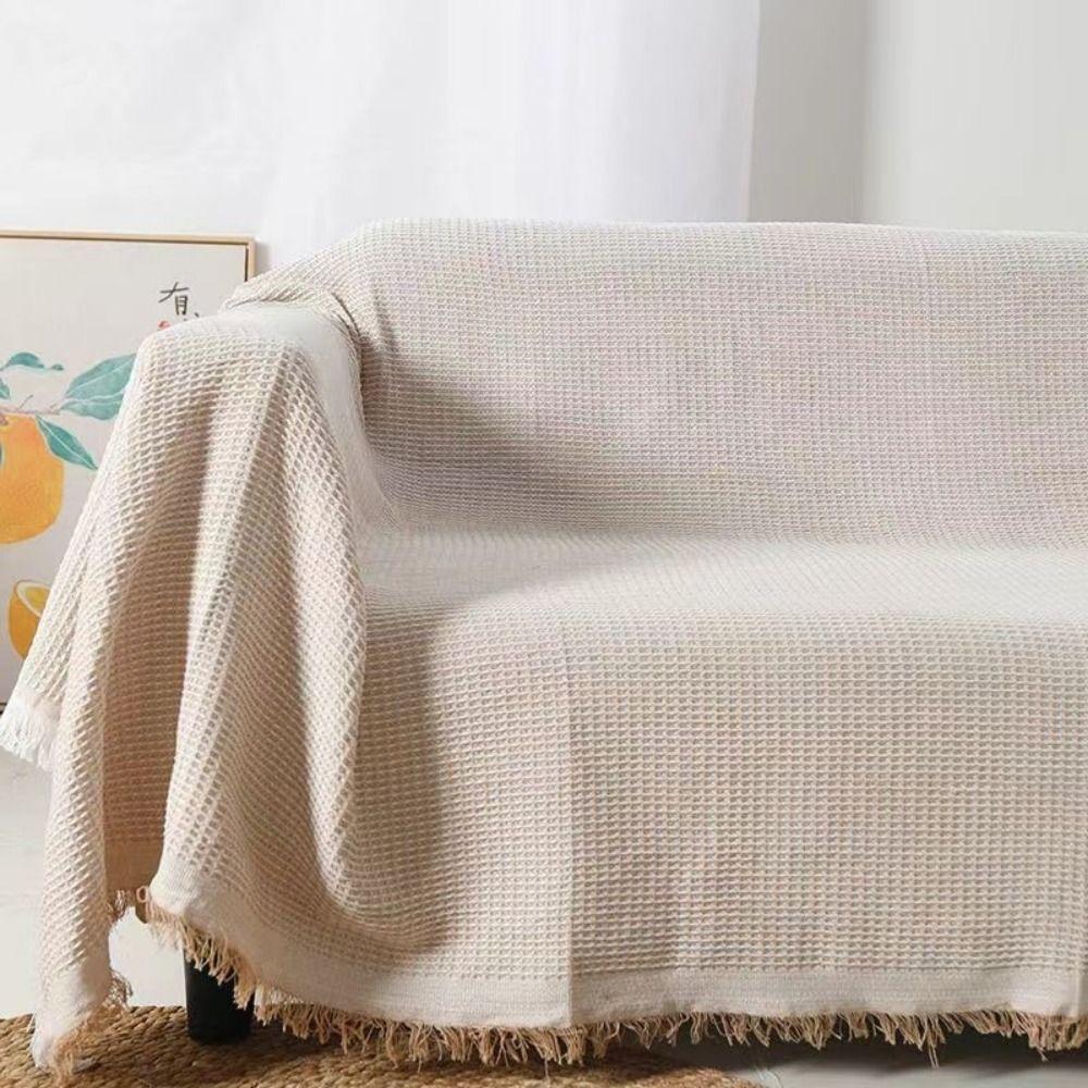 New Nordic Knitted White Sofa Towel Anti-slip with Tassels Throw Blankets Multi-purpose Luxury Bed Sofa Couch