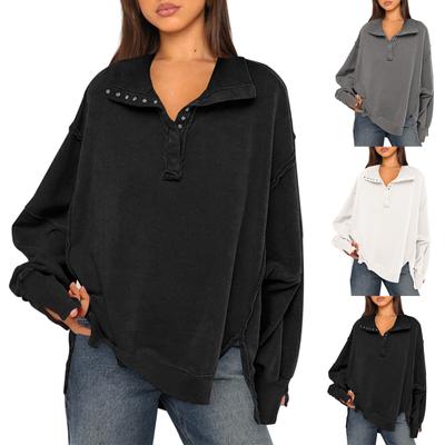 Женские негабаритные пуловеры со свободными рукавами и воротником на пуговицах, толстовки, топы