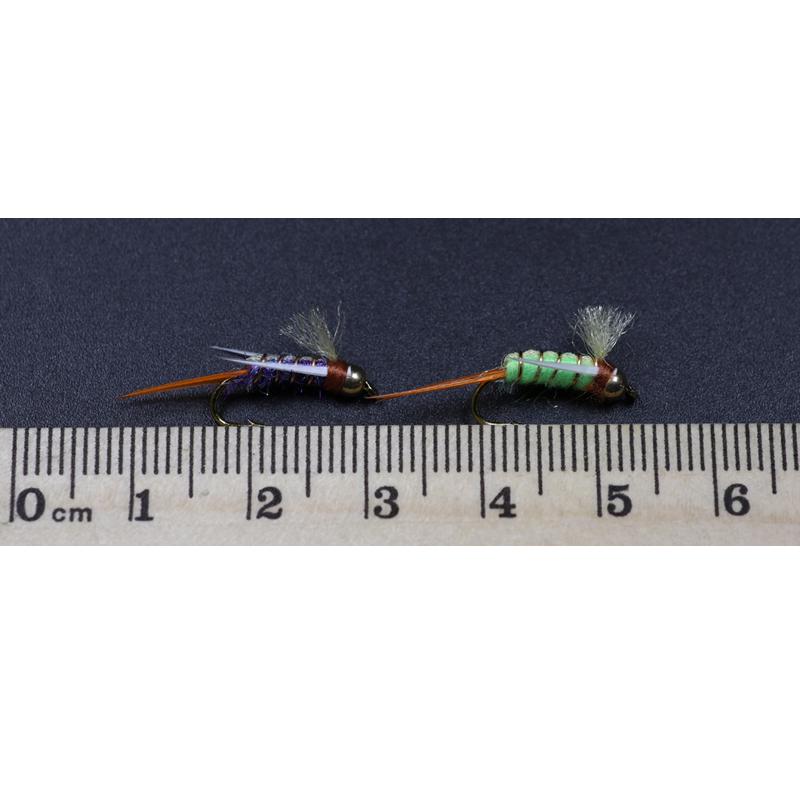 10PCS #12 Brass Beadhead Nymph Psycho Prince Nymph Crazy Purple & Chartreuse Prince Trout Fishing Flies