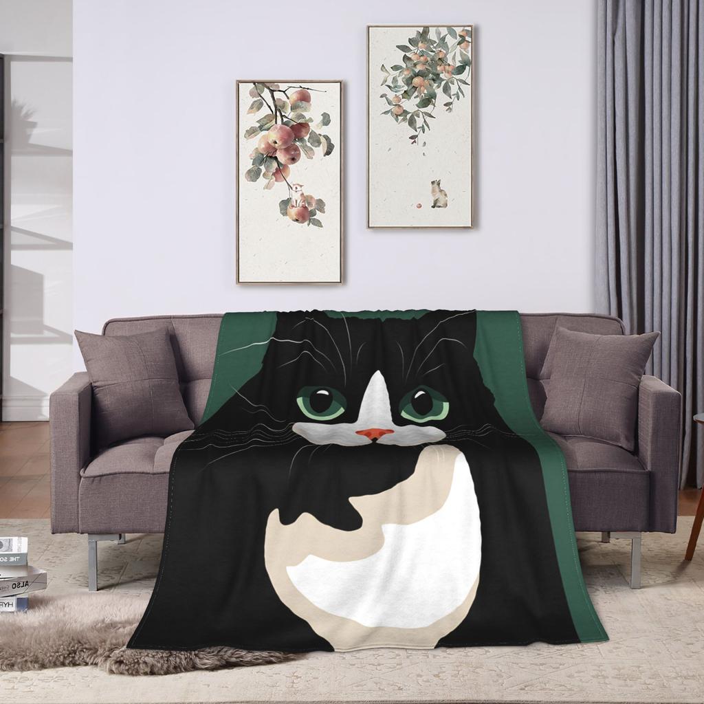 Whimsical Reading Cat Blanket Quality Warm Soft Throw Blanket Winter Child Couch Chair Novelty Bedspread