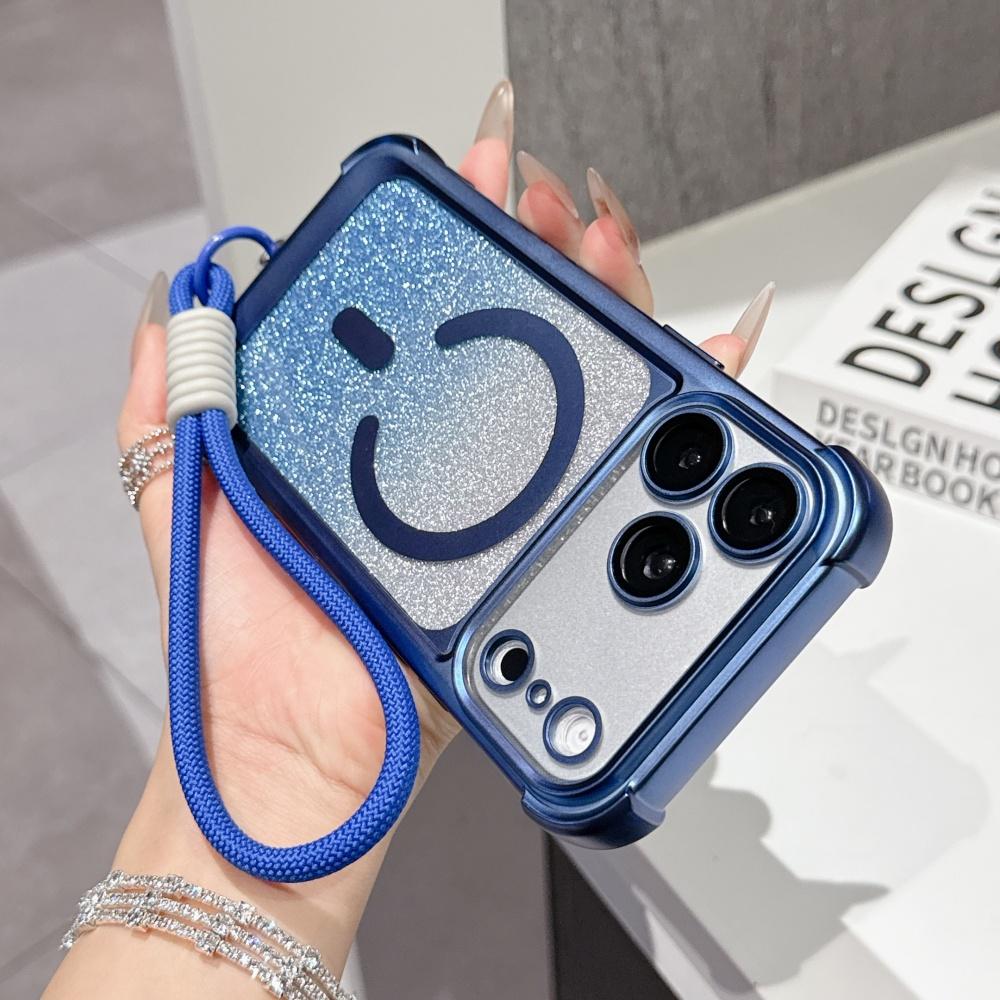 for Glitter Wrist Strap Case for For Iphone 17 16 Pro Max Air 14 1 Plus 13 Magnetic Lanyard Bling Gradient Airbag Cover