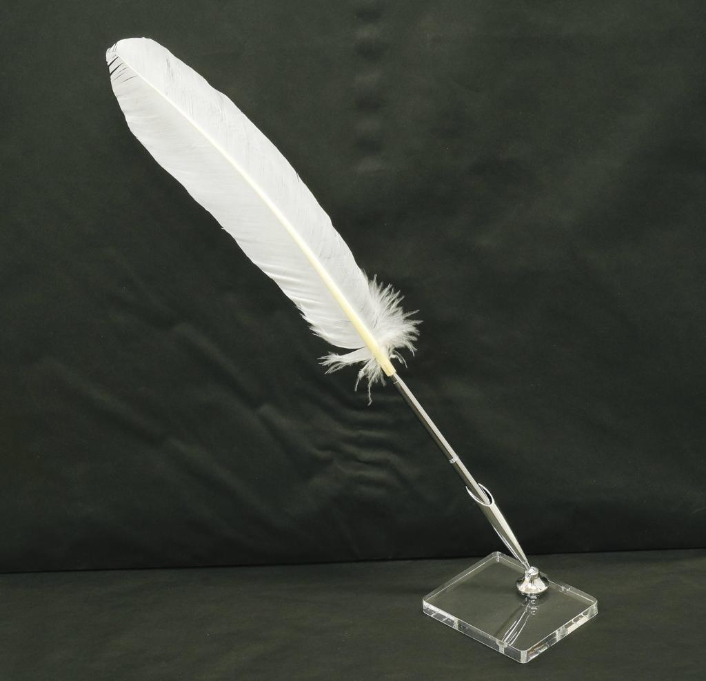 Упаковка перьев индейки латунная вращающаяся ручка бункерного типа прозрачная акриловая подставка для ручки с серебряным держателем для ручки набор из 2 белых перьев японская обработка +