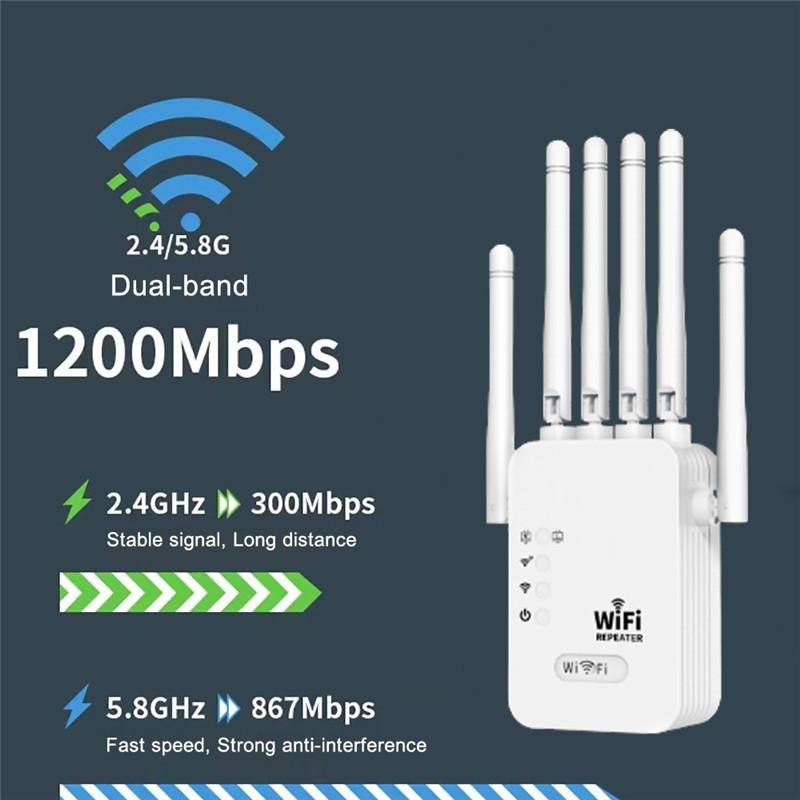 1200Mbps Wireless WiFi Repeater WiFi Signal Booster WIFI Range Extender 2.4G/5G Dual-band Network WiFi Amplifier WPS Router