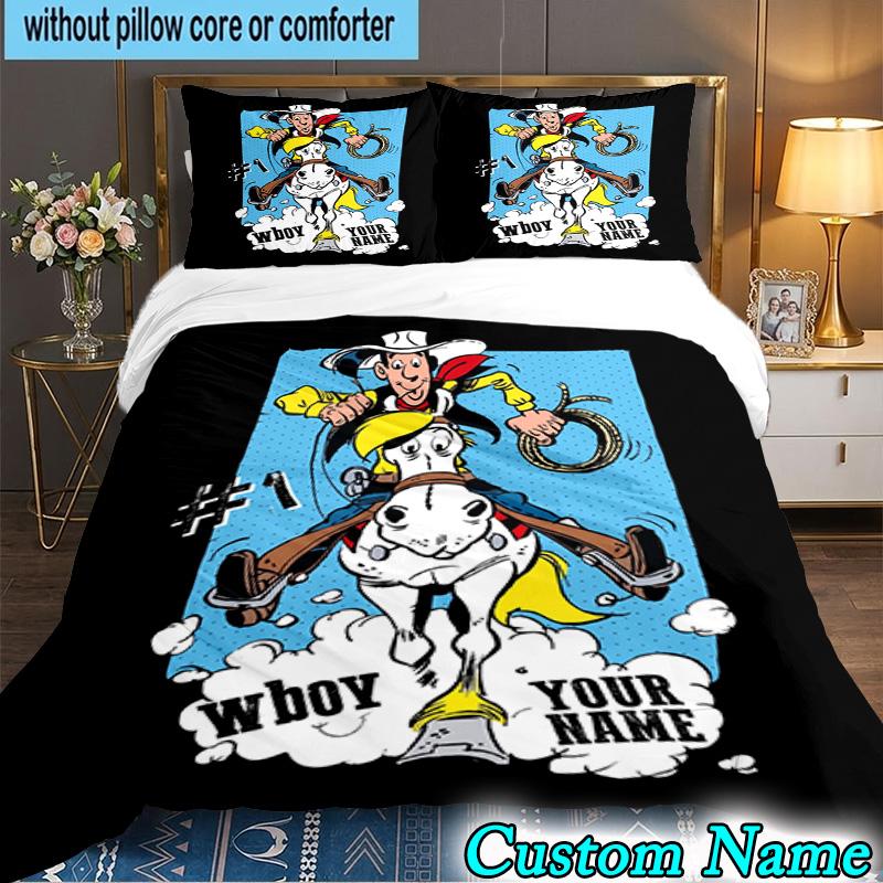 Custom Name 3PCS Cowboy Horseback Luke Bedding Set,Including Duvet Cover And 2pcs Pillowcases Perfect for Bedroom,Dormitory,Fan Christmas gift