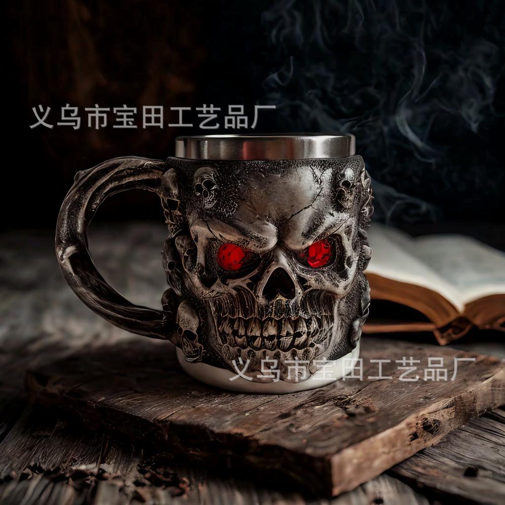 Новая полимерная фигурка, темно-красный глаз, кружка-череп, кружка, кофейная кружка, пивная кружка, креативные подарочные украшения