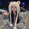 Fashion Cute Bear Ears Winter Hat Woolen Ear Protection Bucket Hat Velvet Lining Windproof Hat Women