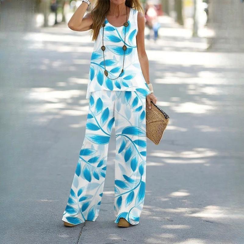 BITCED Женский повседневный топ из двух частей с принтом и брюками на резинке на талии, женский костюм