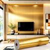 Self-adhesive wall sticker featuring a metallic-finish faux-slat striped pattern; suitable for living room TV feature walls