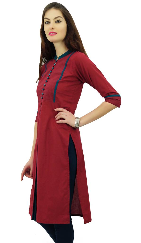 Phagun Женский однотонный узор воротник-стойка прямой курти индийский дизайнер этнический