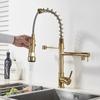 Black Pull Down Kitchen Sink Faucet Hot Cold Water Mixer Crane Tap with Dual Spout 360 Rotation High Faucet Deck Mounted